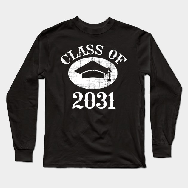 Class Of 2031 Graduation Cap Grow With Me Graduate Kids Gift Long Sleeve T-Shirt by kateeleone97023